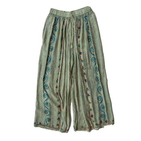 Bohemian Harem Pants Embroidered hippie Boho Wide Leg Palazzo Open Lounge - Picture 1 of 11